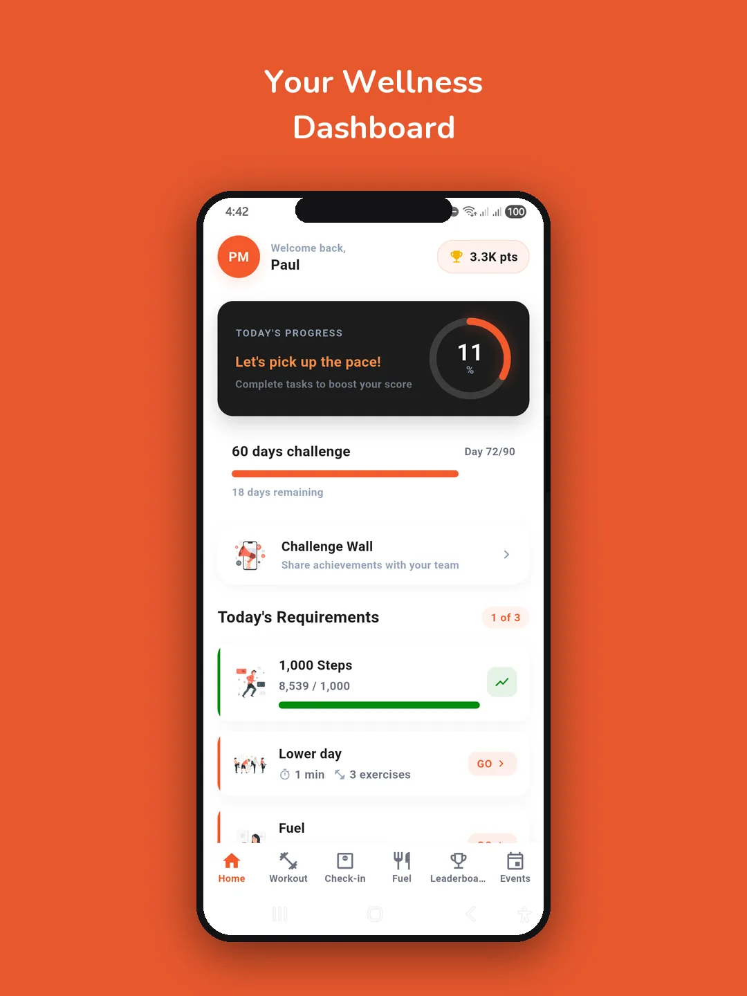 CorpFit home dashboard
